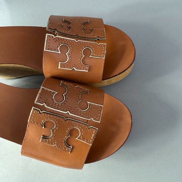 Tory Burch INES Wedge/Slide TAN/ SPARK GOLD Size 6.5 - Picture 10 of 13